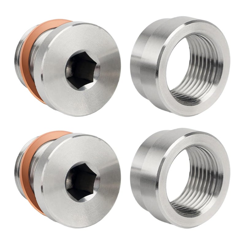 joytrace M18x1.5 Oxygen Sensor Weld Bungs & Plugs Kit (2 Bungs/2 Plugs) - Stainless Steel Welding Adapters - Image 1